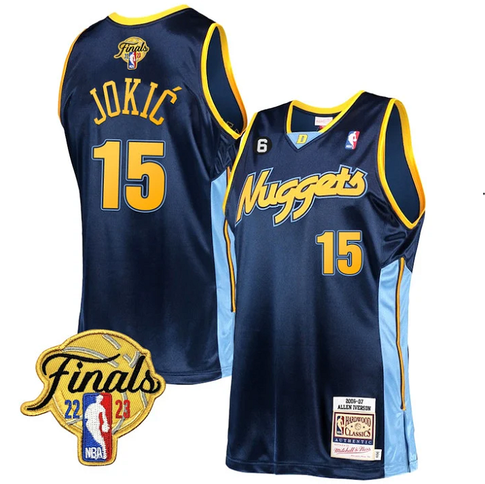 Men's Denver Nuggets #15 Nikola Jokic Navy 2023 Finals With NO.6 Patch Stitched Basketball Jersey Men's Denver Nuggets #15 Nikola Jokic Navy 2023 Finals With NO.6 Patch Stitched Basketball Jersey